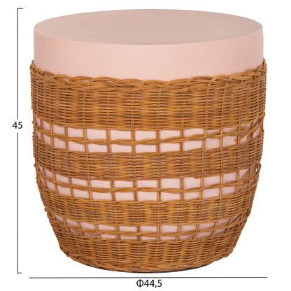 ΒΟΗΘΗΤΙΚΟ ΤΡΑΠΕΖΙ VILHENA FIBER CEMENT ΡΟΖ RATTAN ΦΥΣΙΚΟ Φ44.5x45