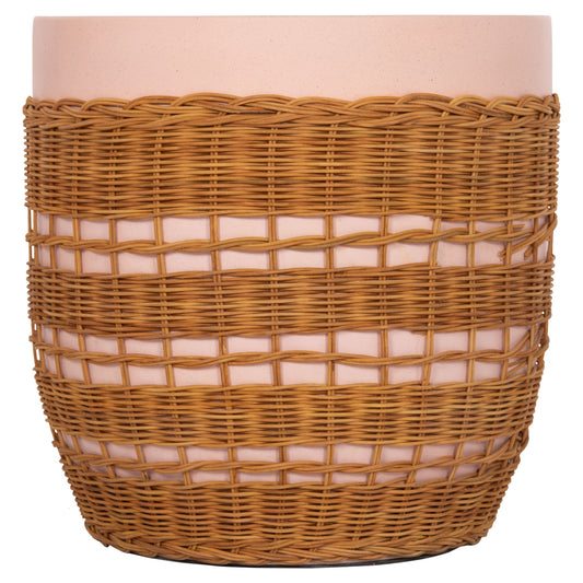 ΒΟΗΘΗΤΙΚΟ ΤΡΑΠΕΖΙ VILHENA FIBER CEMENT ΡΟΖ RATTAN ΦΥΣΙΚΟ Φ44.5x45