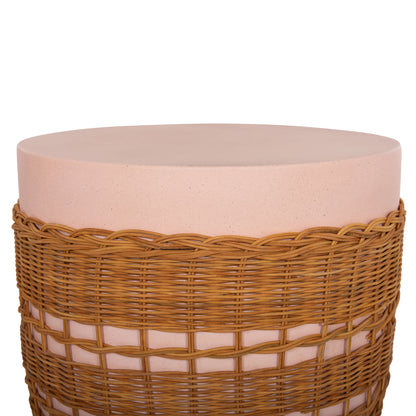 ΒΟΗΘΗΤΙΚΟ ΤΡΑΠΕΖΙ VILHENA FIBER CEMENT ΡΟΖ RATTAN ΦΥΣΙΚΟ Φ44.5x45