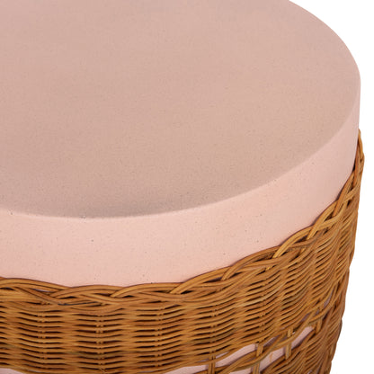 ΒΟΗΘΗΤΙΚΟ ΤΡΑΠΕΖΙ VILHENA FIBER CEMENT ΡΟΖ RATTAN ΦΥΣΙΚΟ Φ44.5x45