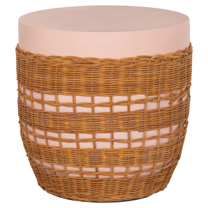 ΒΟΗΘΗΤΙΚΟ ΤΡΑΠΕΖΙ VILHENA FIBER CEMENT ΡΟΖ RATTAN ΦΥΣΙΚΟ Φ44.5x45