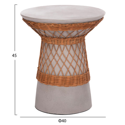 DELIA ROUND SIDE TABLE FIBER CEMENT GREY & RATTAN Ø40x45