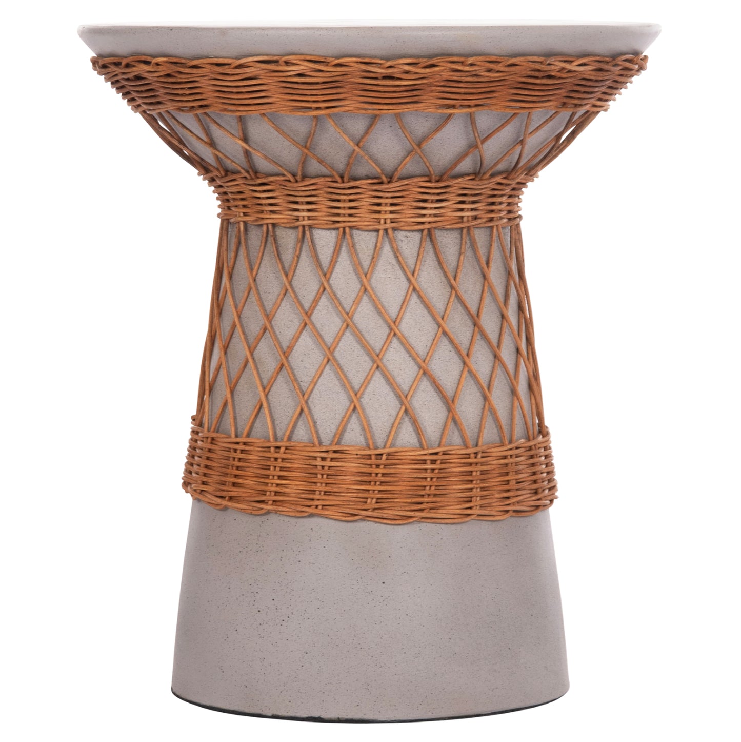 DELIA ROUND SIDE TABLE FIBER CEMENT GREY & RATTAN Ø40x45