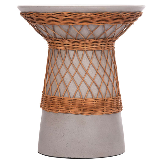 ΒΟΗΘΗΤΙΚΟ ΤΡΑΠΕΖΙ ΣΤΡΟΓΓΥΛΟ DELIA FIBER CEMENT ΓΚΡΙ & RATTAN Φ40x45