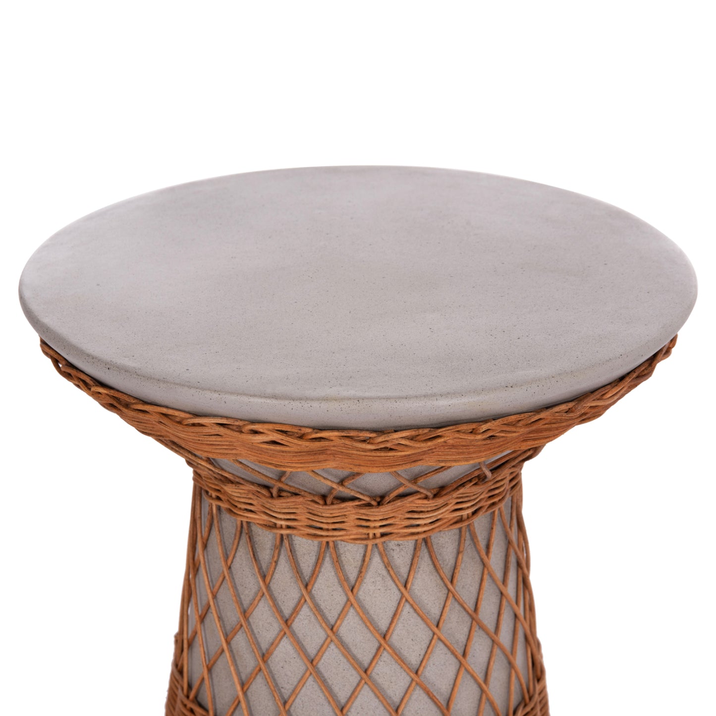 DELIA ROUND SIDE TABLE FIBER CEMENT GREY & RATTAN Ø40x45