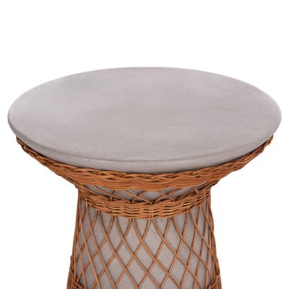 DELIA ROUND SIDE TABLE FIBER CEMENT GREY & RATTAN Ø40x45