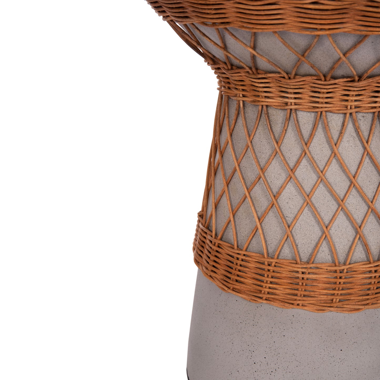 DELIA ROUND SIDE TABLE FIBER CEMENT GREY & RATTAN Ø40x45