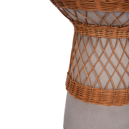DELIA ROUND SIDE TABLE FIBER CEMENT GREY & RATTAN Ø40x45