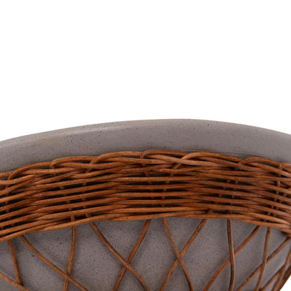 DELIA ROUND SIDE TABLE FIBER CEMENT GREY & RATTAN Ø40x45