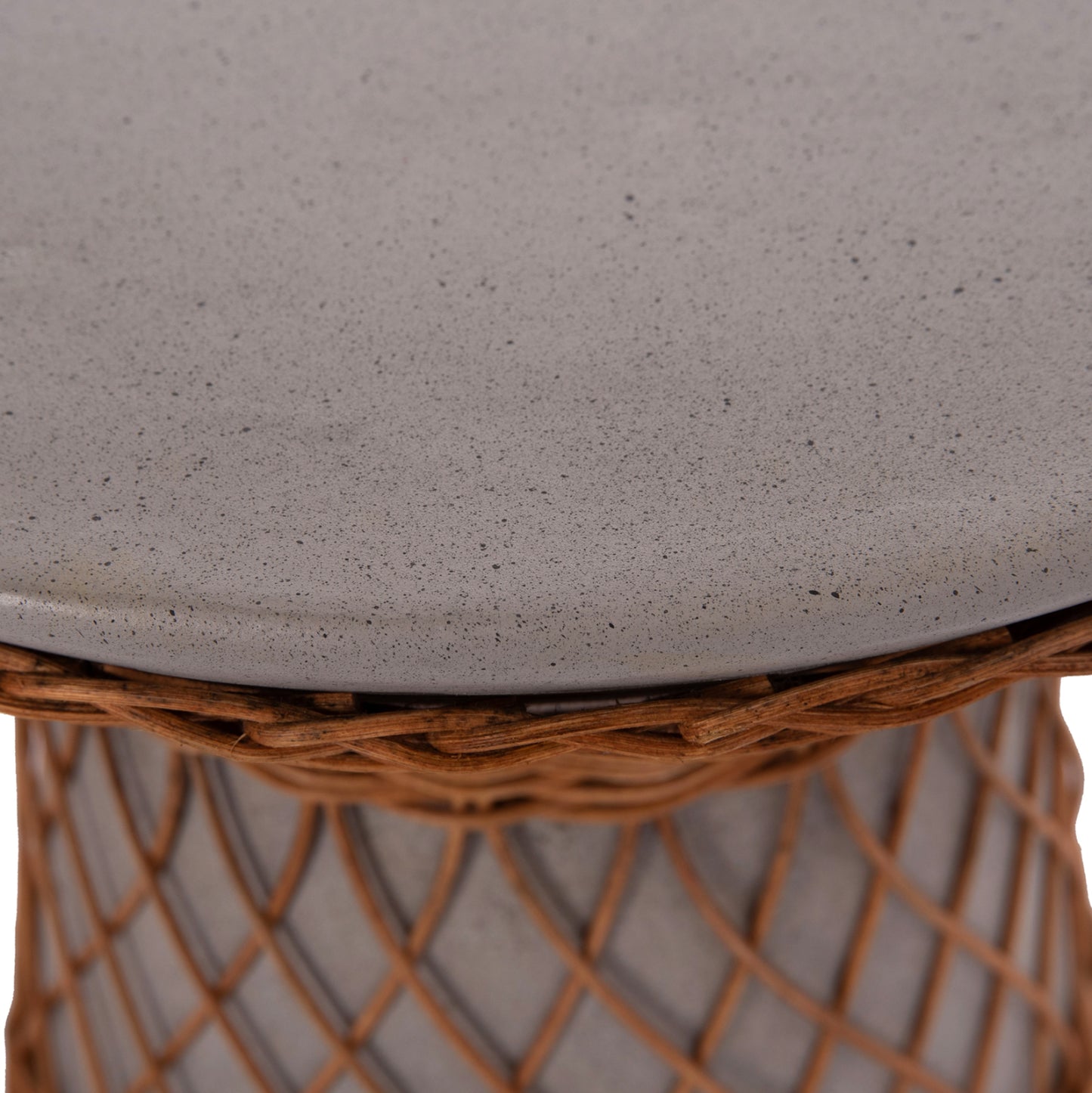 DELIA ROUND SIDE TABLE FIBER CEMENT GREY & RATTAN Ø40x45