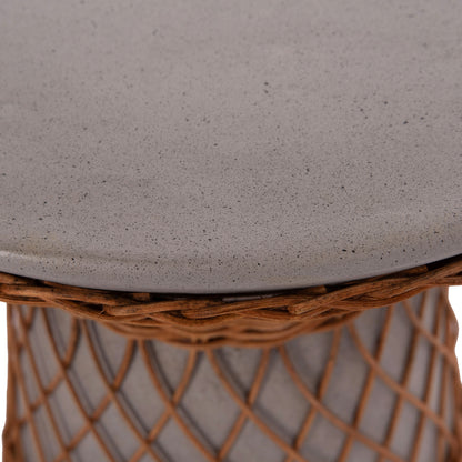 DELIA ROUND SIDE TABLE FIBER CEMENT GREY & RATTAN Ø40x45