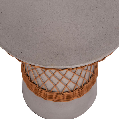 DELIA ROUND SIDE TABLE FIBER CEMENT GREY & RATTAN Ø40x45