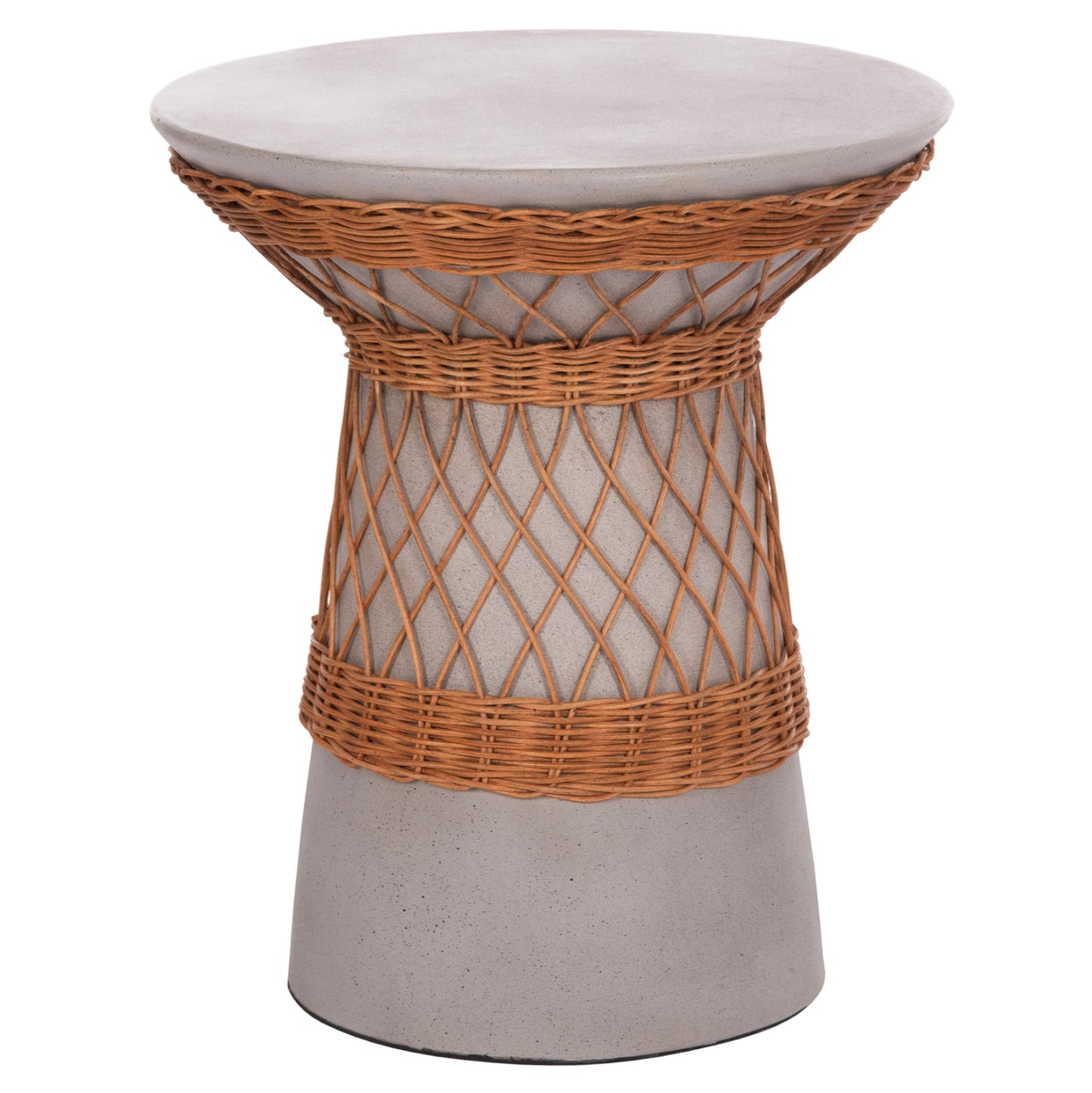 DELIA ROUND SIDE TABLE FIBER CEMENT GREY & RATTAN Ø40x45