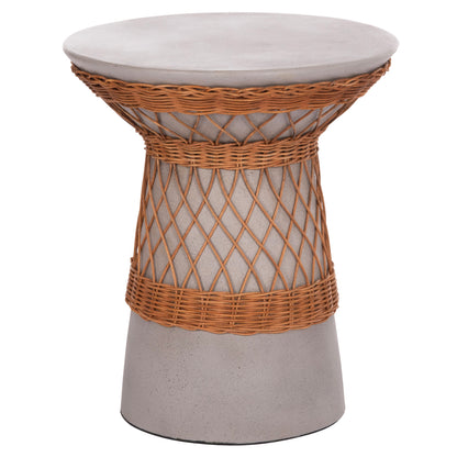 DELIA ROUND SIDE TABLE FIBER CEMENT GREY & RATTAN Ø40x45