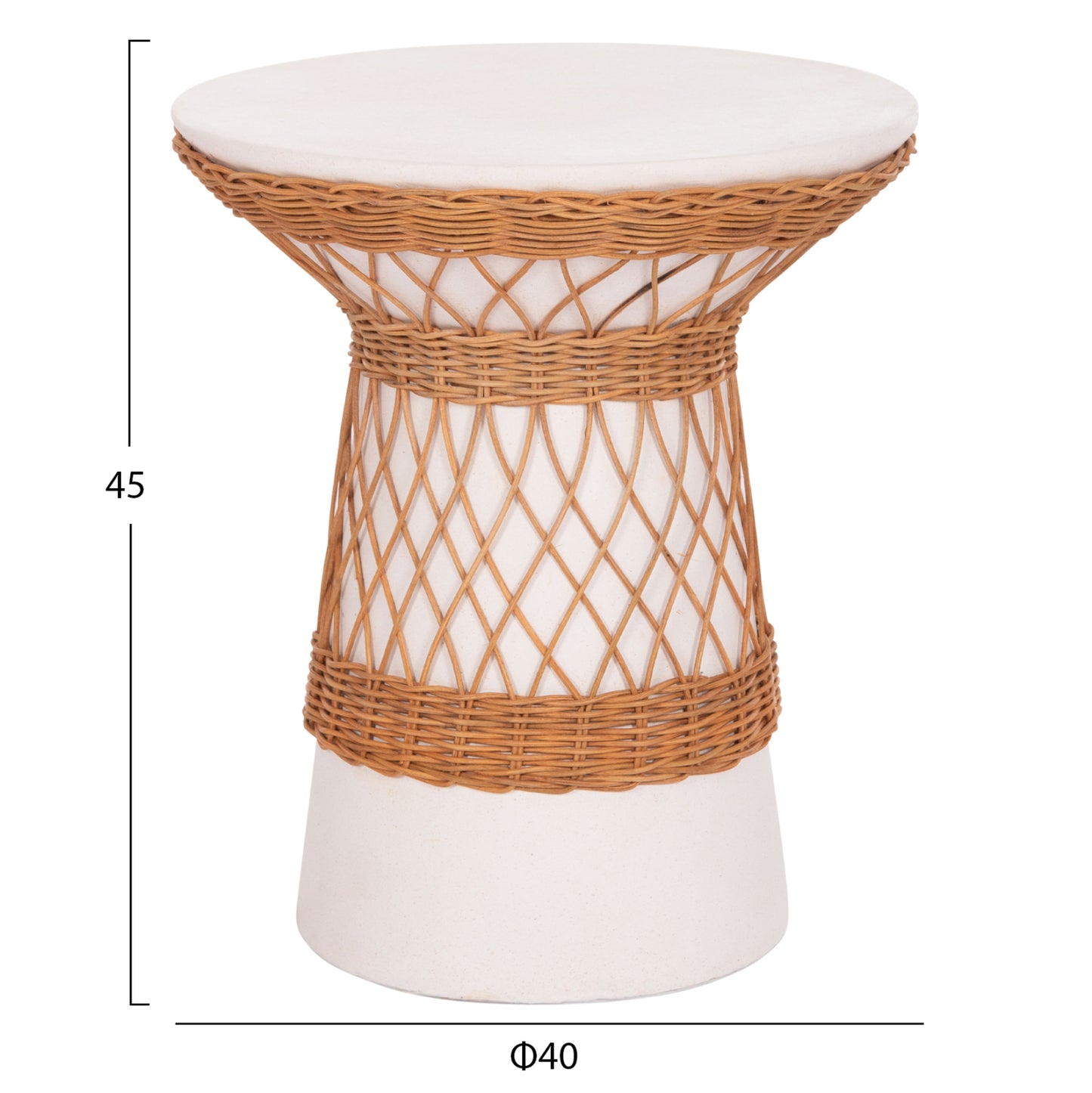 ΒΟΗΘΗΤΙΚΟ ΤΡΑΠΕΖΙ ΣΤΡΟΓΓΥΛΟ DELIA FIBER CEMENT ΛΕΥΚΟ & RATTAN Φ40x45