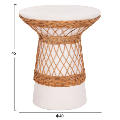ROUND SIDE TABLE DELIA FIBER CEMENT WHITE & RATTAN Φ40x45