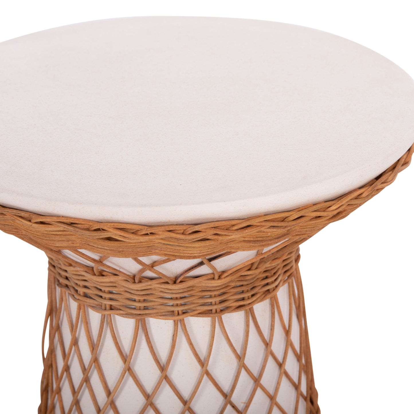 ΒΟΗΘΗΤΙΚΟ ΤΡΑΠΕΖΙ ΣΤΡΟΓΓΥΛΟ DELIA FIBER CEMENT ΛΕΥΚΟ & RATTAN Φ40x45