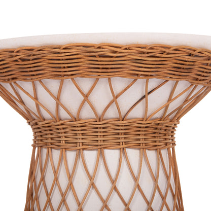 ROUND SIDE TABLE DELIA FIBER CEMENT WHITE & RATTAN Φ40x45