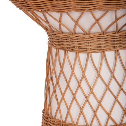 ROUND SIDE TABLE DELIA FIBER CEMENT WHITE & RATTAN Φ40x45