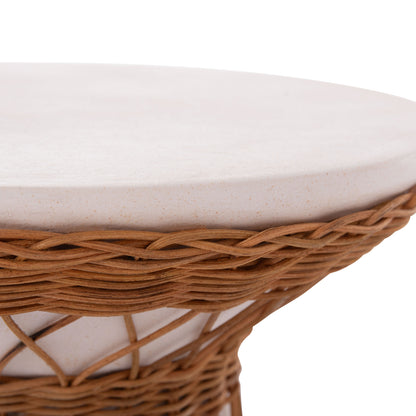 ROUND SIDE TABLE DELIA FIBER CEMENT WHITE & RATTAN Φ40x45