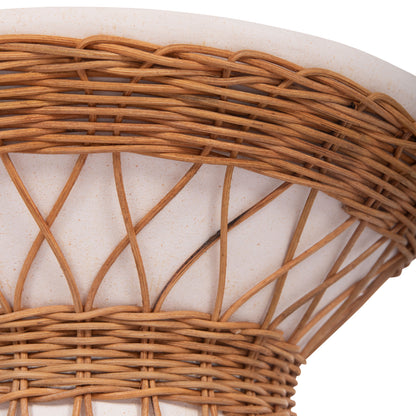 ROUND SIDE TABLE DELIA FIBER CEMENT WHITE & RATTAN Φ40x45