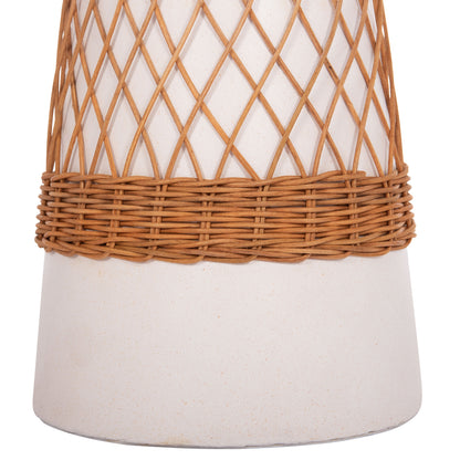 ROUND SIDE TABLE DELIA FIBER CEMENT WHITE & RATTAN Φ40x45