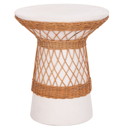 ROUND SIDE TABLE DELIA FIBER CEMENT WHITE & RATTAN Φ40x45