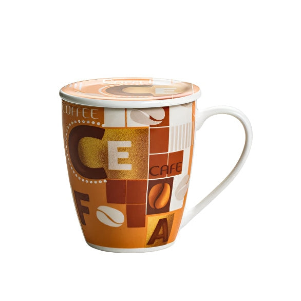 Κούπα Πορσελάνης New Bone 360ml με Καπάκι Σχέδιο Coffee