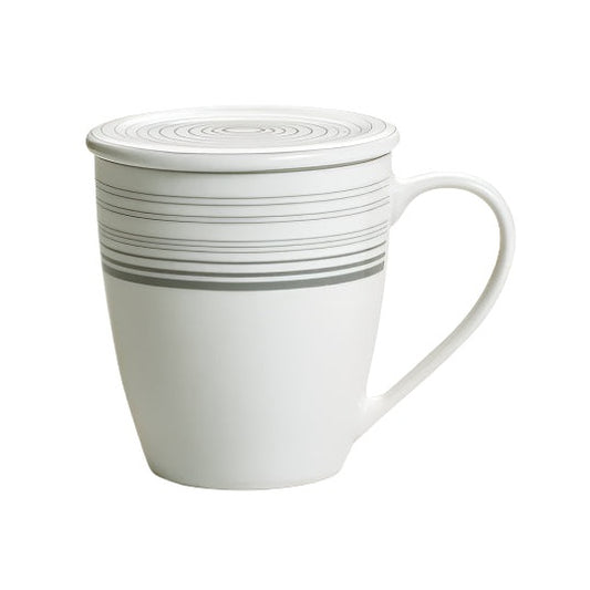 Κούπα Πορσελάνης New Bone 360ml με Καπάκι Σχέδιο Ασημί Κύκλοι