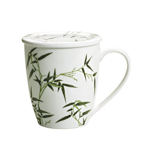 Κούπα Πορσελάνης New Bone 360ml με Καπάκι Σχέδιο Ροζ Λουλούδια