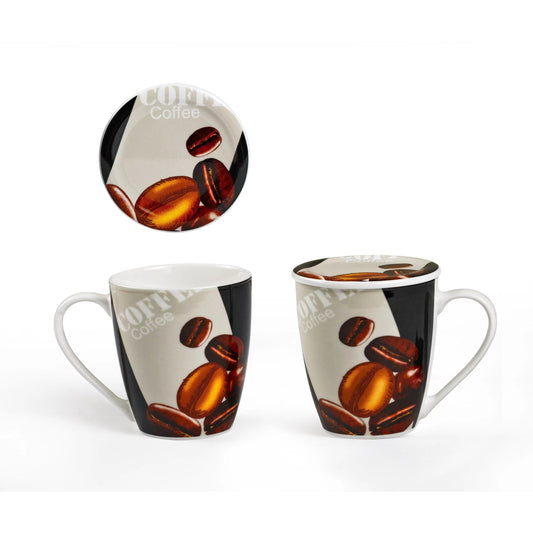 Κούπα Πορσελάνης New Bone 360ml με Καπάκι Σχέδιο Coffee Βean