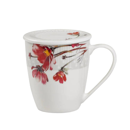 Κούπα Πορσελάνης New Bone 360ml με Καπάκι Σχέδιο Κόκκινοι Κρίνοι