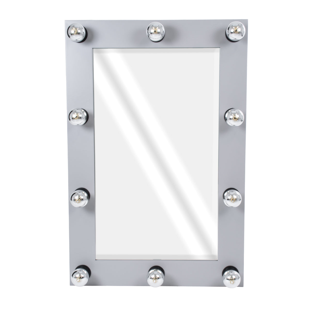 MAKEUP MIRROR-60x90-3 Μοντέρνος Καθρέπτης Μακιγιάζ με Πλαίσιο Φυσικού Ξύλου με Διακόπτη On/Off 10 x E27 AC220-240V - Μ60 x Π7 x Υ90cm - Γκρι Τσιμέντου