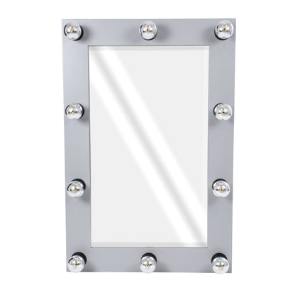 MAKEUP MIRROR-60x90-3 Μοντέρνος Καθρέπτης Μακιγιάζ με Πλαίσιο Φυσικού Ξύλου με Διακόπτη On/Off 10 x E27 AC220-240V - Μ60 x Π7 x Υ90cm - Γκρι Τσιμέντου