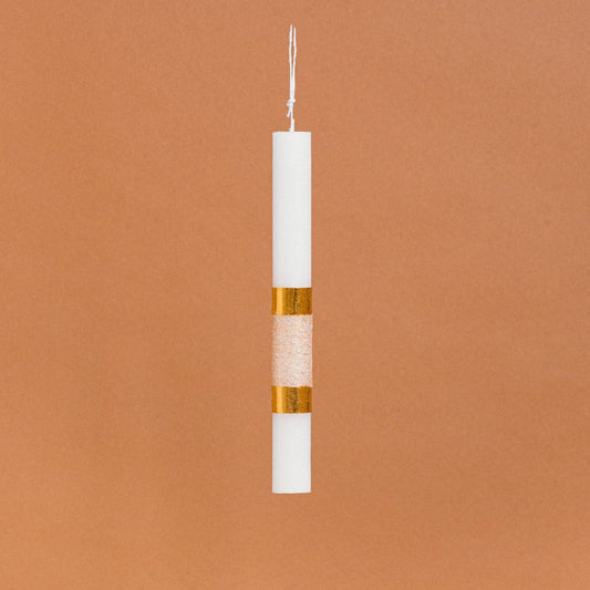 Λαμπάδα Στολισμένη Χρυσή με Μπεζ Κορδέλα σε Συσκευασία Δώρου