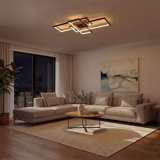 QUADRA KLV-101-0293 Φωτιστικό Οροφής LED 100W 10000lm 120° AC 220-240V IP20 Ρυθμιζόμενο Λευκό CCT με Χειριστήριο από 2700K έως 6000K Dimmable - Lumileds SMD Chip - Μαύρο Ματ - Μ85 x Π45 x Υ9