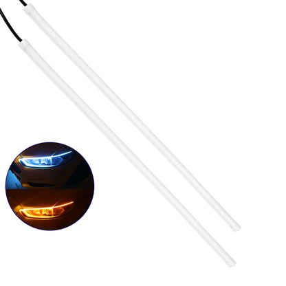 81724 Σετ 2 ΕΛΑΣΤΙΚΑ - FLEXIBLE DRL + FLASH TURN LIGHT LED CREE COB 45cm 12W 1800lm 360° DC 12V Αδιάβροχα IP65 Πορτοκαλί - Ψυχρό Λευκό 6000K