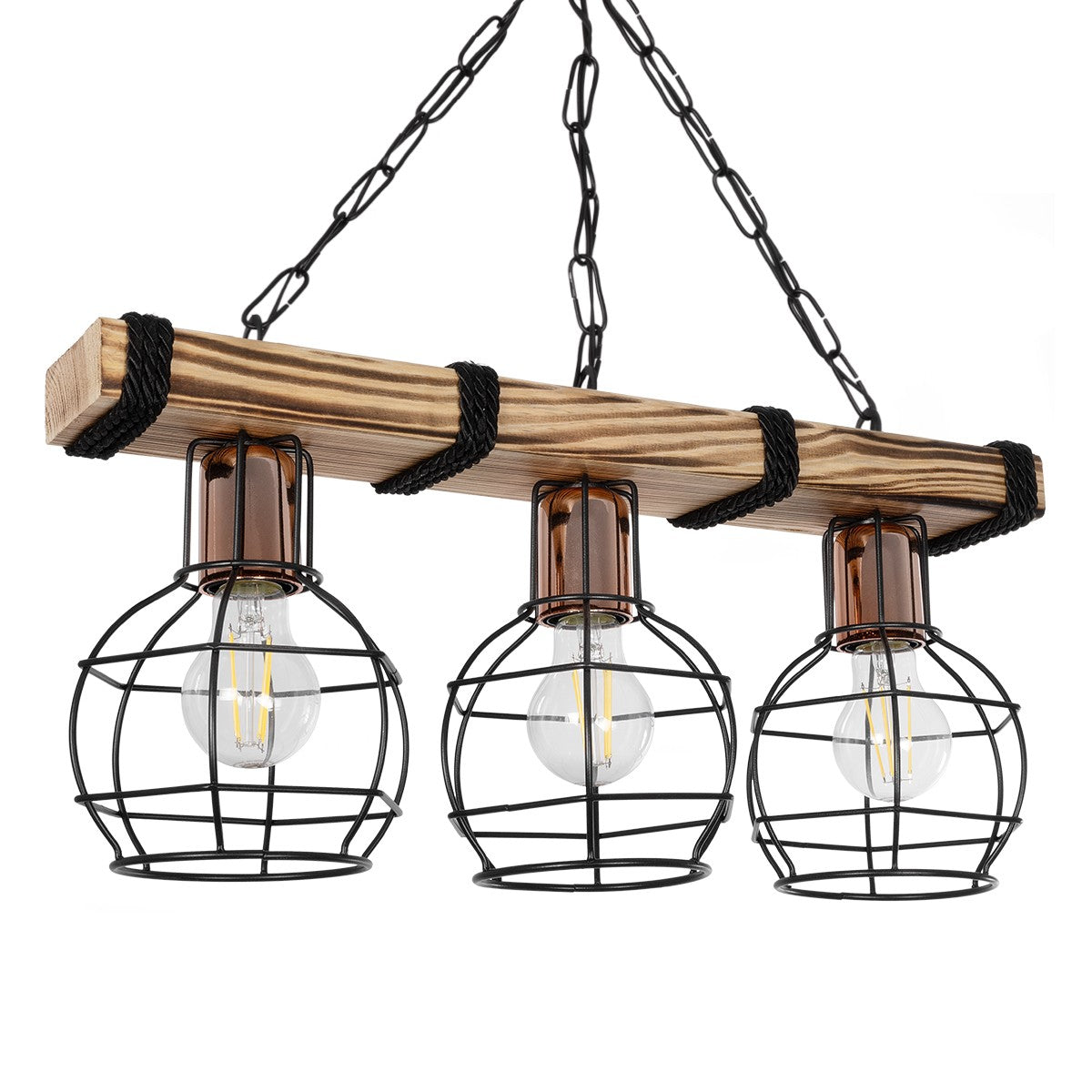 STARLO 201-0006 Vintage Κρεμαστό Φωτιστικό Οροφής με Ντουί 3 x E27 AC 220-240V IP20 - Μπεζ, Μαύρο & Χάλκινο - Μ50 x Π16 x Υ23