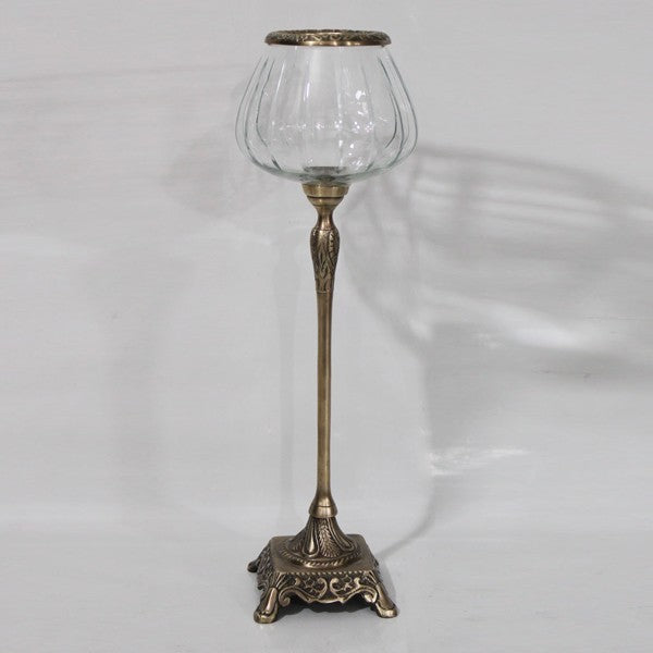 ΚΗΡΟΠΗΓΙΟ ΓΥΑΛΙΝΟ ΜΕ ΜΕΤΑΛΛΙΚΗ ΒΑΣΗ ΑΝΤΙΚΕ ΧΡΥΣΟ-ΔΙΑΦΑΝΕΣ ΓΥΑΛΙ 14x14x43