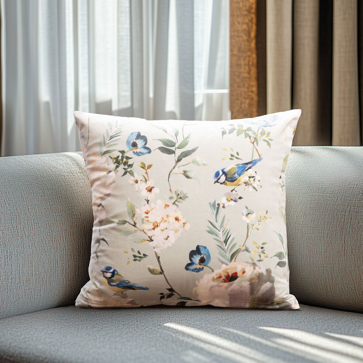 Μαξιλαροθήκη Βελούδο Peony and Bird 45x45εκ