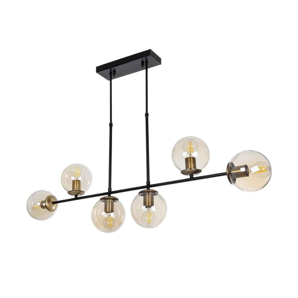 LATTICE 203-0016 Μοντέρνο Φωτιστικό Οροφής Ράγα Πολύφωτο 6 x E27 IP20 Μαύρο & Μπρούτζινο Μέταλλο με Μελί Γυαλί - Μ130 x Π20 x Υ70cm