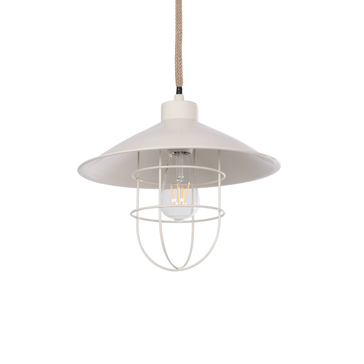 TULUB 203-0010 Vintage Κρεμαστό Φωτιστικό Σχοινί Μονόφωτο 1 x E27 IP20 Λευκό Μέταλο με Μπεζ Σχοινί - Μ31 x Π31 x Υ90cm