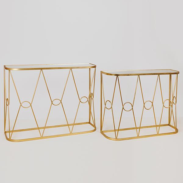 S/2 ΚΟΝΣΟΛΑ ΜΕΤΑΛΛΙΚΗ ΧΡΥΣΗ ΜΕ ΕΠΙΦΑΝΕΙΑ ΚΑΘΡΕΠΤΗ 100x30x75/90x26.5x70