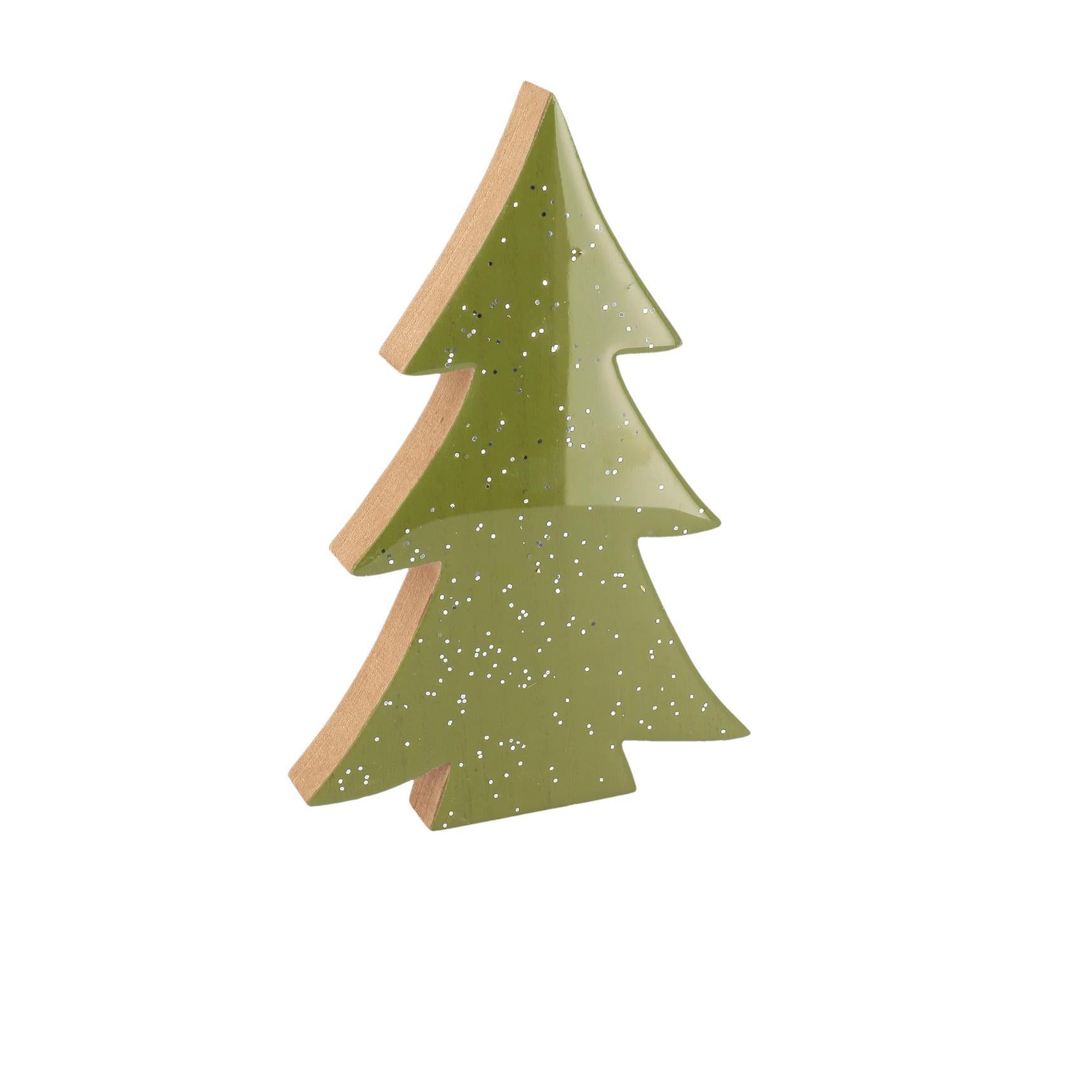 Έλατο Ξύλινο Πράσινο Λούστρο με Ασημί Γκλίτερ 12x2x18