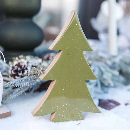 Έλατο Ξύλινο Πράσινο Λούστρο με Ασημί Γκλίτερ 12x2x18