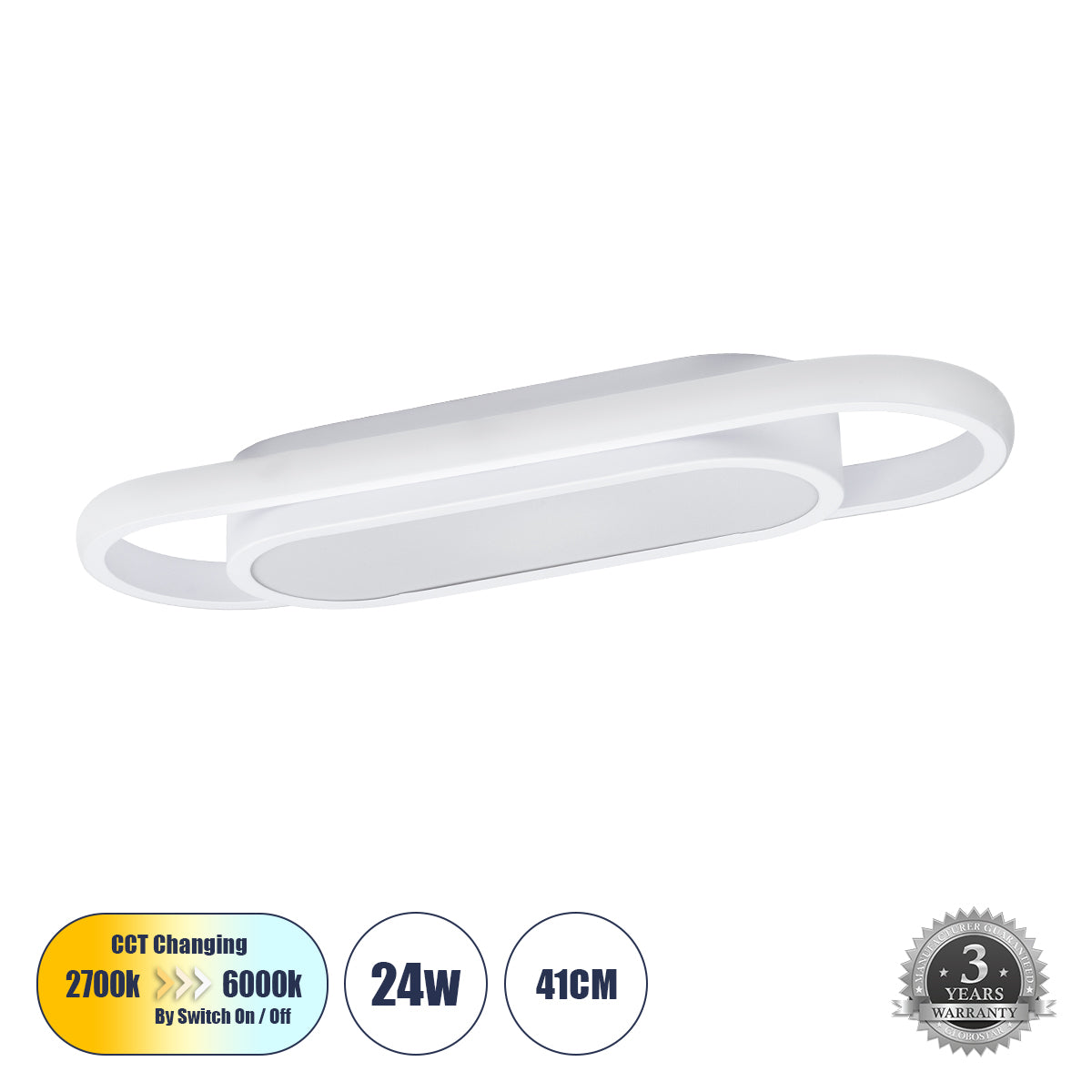 IGOR 61217 Φωτιστικό Οροφής Linear Design LED CCT 24W 2880lm 210° AC 220-240V - Εναλλαγή Φωτισμού μέσω Διακόπτη On/Off All In One Ψυχρό 6000k+Φυσικό 4500k+Θερμό 2700k Μ41 x Π13 x Υ4.5cm - Λευκό