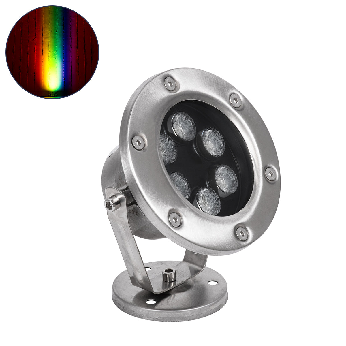 UNDERWATER-DINA 90677 Υποβρύχιο Φωτιστικό Σποτ Ειδικό για Σιντριβάνια LED 9W 945lm 30° DC 24V Αδιάβροχο IP68 Φ12 x Υ14cm Πολύχρωμο RGBW DMX512 - Ανοξείδωτο Ατσάλι