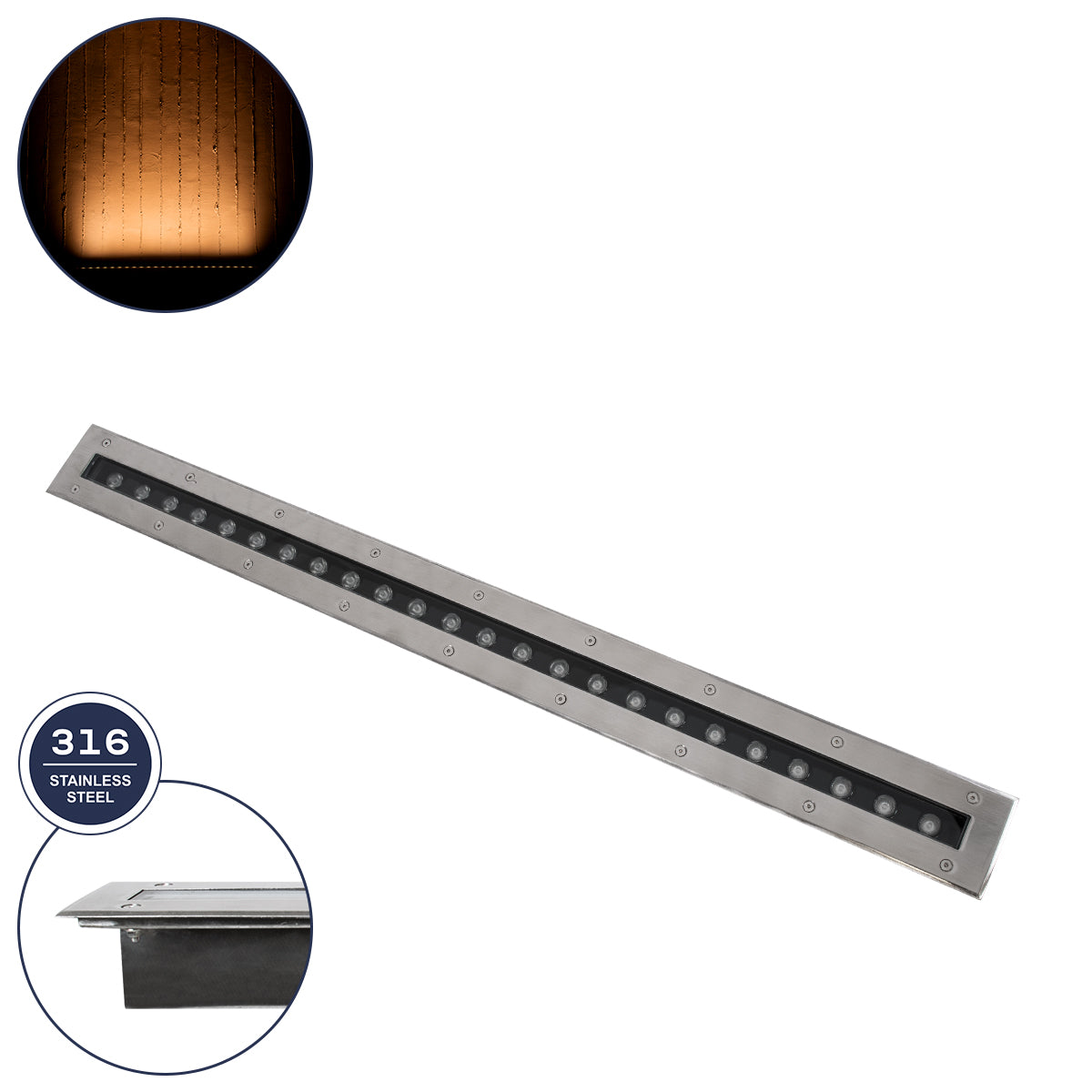 UNDERGROUND-REMVI 90194-Y Χωνευτό Φωτιστικό Wall Washer Δαπέδου LED 18W 1440lm 10° DC 24V Αδιάβροχο IP68 L100 x W9 x H7.2cm Αρχιτεκτονικό Πορτοκαλί 2200K - Ανοξείδωτο Ατσάλι