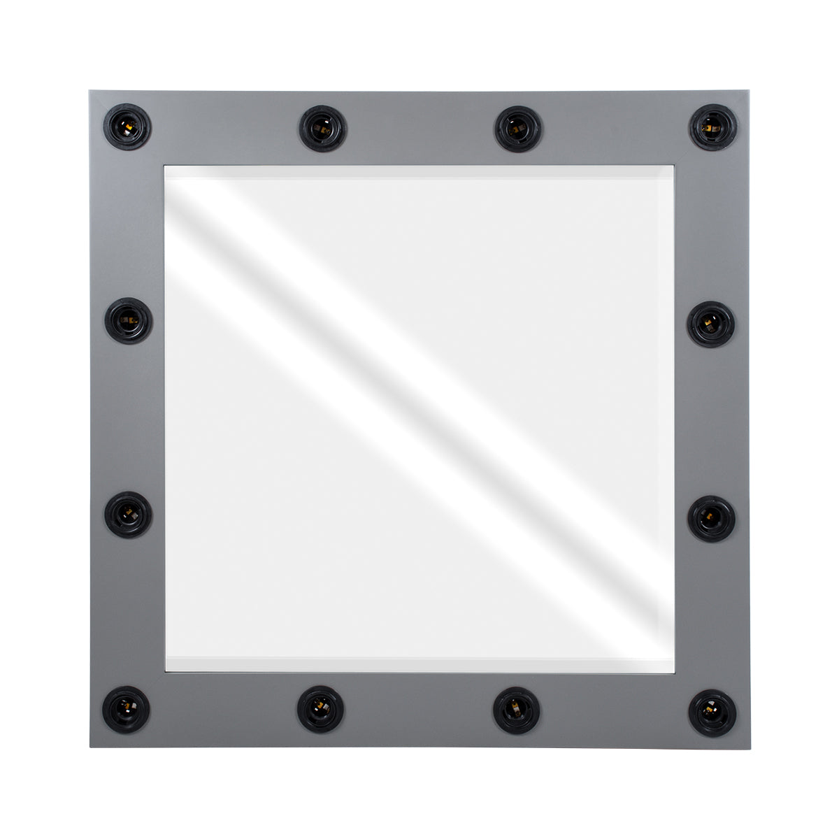 MAKEUP MIRROR-80x80-6 Μοντέρνος Καθρέπτης Μακιγιάζ με Πλαίσιο Φυσικού Ξύλου με Διακόπτη On/Off 12 x E27 AC220-240V - Μ80 x Π7 x Υ80cm - Γκρι Ανθρακί