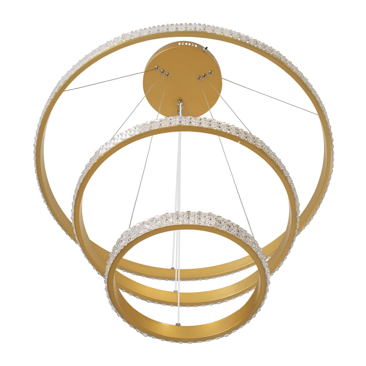 DIAMOND TRIO 61137-DECO Μοντέρνο Κρεμαστό Φωτιστικό Οροφής LED 100W 12123lm 360° AC 220-240V IP20 Ρυθμιζόμενο Λευκό CCT με Χειριστήριο από 2700K έως 6000K Dimmable - Lumileds SMD Chip - Χρυσό Βούρτσας - Μ25 x Π40 x Υ60